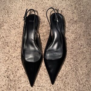 Mango Black Pointed Slingback Mules